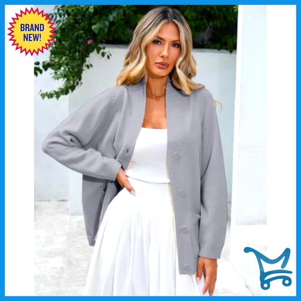 Chunky Knit Cardigan with Shawl Collar and Pockets, Long Sleeve Button Front - Picture 4 of 6